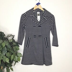 NWT CAbi Black and White Striped Trench Coat